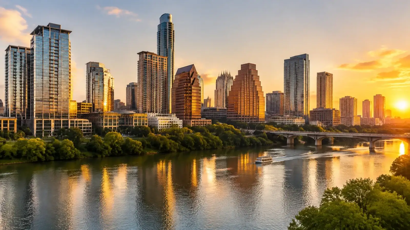 Downtown Austin skyline above Lady Bird Lake