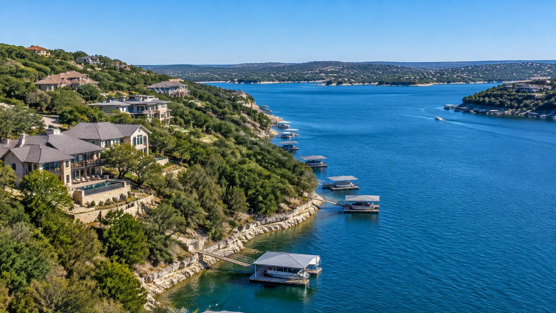 Lake Travis waterfront homes in Hudson Bend, Texas